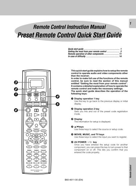 Kenwood KRF-V8030D - Home Electronics English (Preset Remote Control Quick  Start Guide) ()