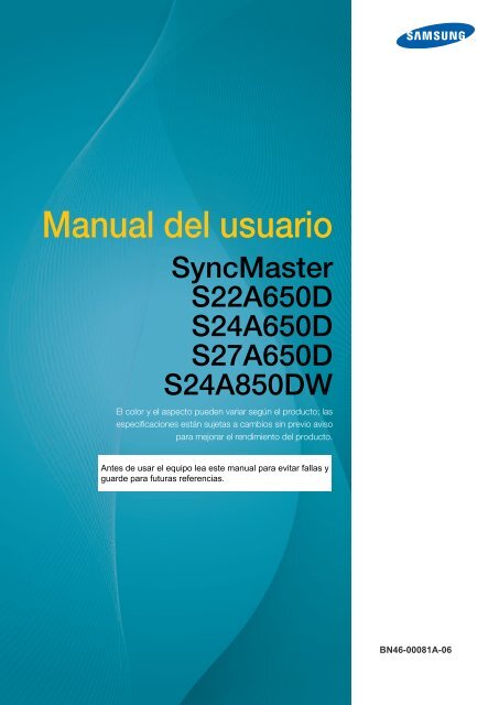 Samsung S24A850DW - 24&quot; 850 Series Business LED Monitor - LS24A850DW/ZA - User Manual ver. 1.0 (SPANISH,4.49 MB)