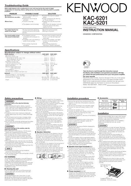 Kenwood KAC-6201 - Car Electronics English ()