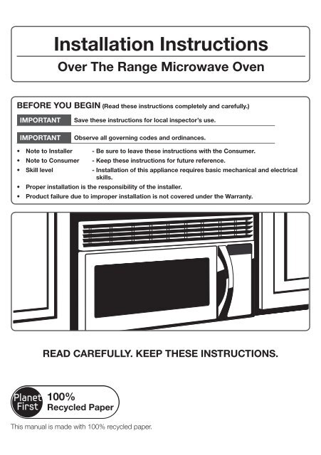 Samsung 2.0 cu. ft. Over The Range Microwave with Sensor Cooking - ME20H705MSS/AA - Installation Guide ver. 1.0 (ENGLISH,4.15 MB)