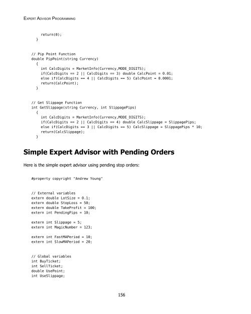 Expert Advisor Programming by Andrew R. Young