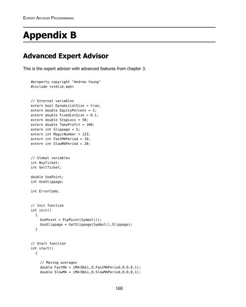 Expert Advisor Programming by Andrew R. Young