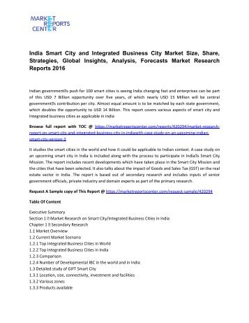 IIndia Smart City and Integrated Business City (Version 2) Market Research Report 2016