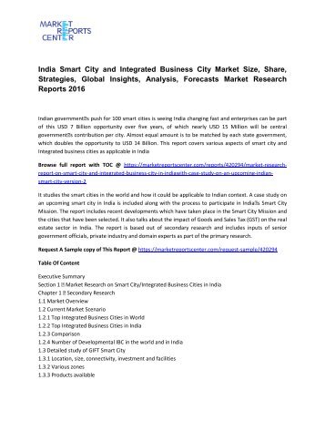 India Smart City and Integrated Business City (Version 1) Market Research Report 2016