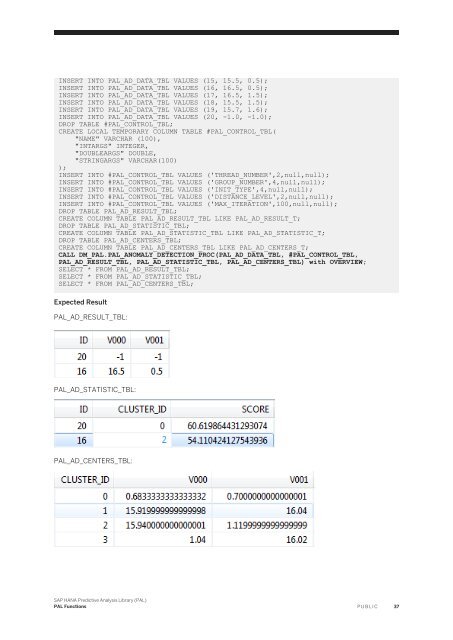 SAP HANA Predictive Analysis Library (PAL)