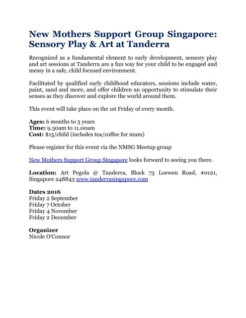New Mothers Support Group Singapore Sensory Play & Art at Tanderra
