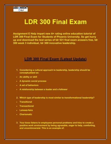 LDR 300 Final Exam  |  ldr 300 week 3 individual - Assignment E Help