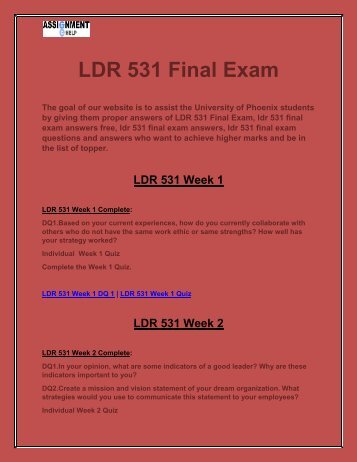 LDR 531 Final Exam - ldr 531 final exam answers free @Assignment E Help