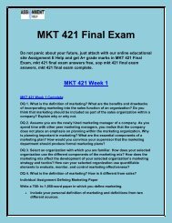 MKT 421 Final Exam | mkt 421 final exam complete | uop mkt 421 final exam answers - Assignment E Help