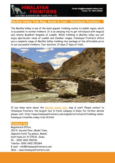 Markha Valley Trek Map Route Cost
