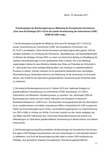 Positionspapier der Bundesregierung - CSR in Deutschland