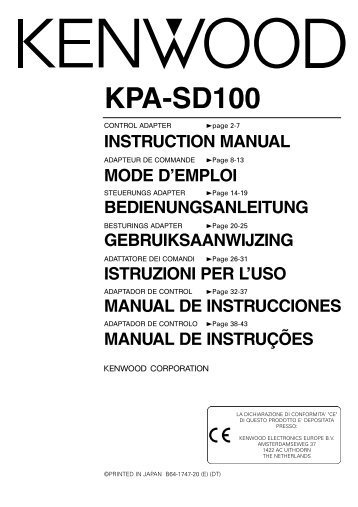 Kenwood KPA-SD100 - Car Electronics English, French, German, Dutch, Italian, Spanish, Portugal (2004/7/29)