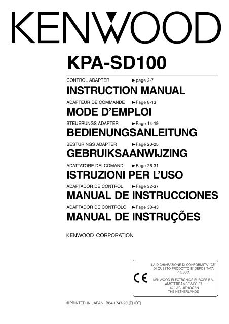 Kenwood KPA-SD100 - Car Electronics English, French, German, Dutch, Italian, Spanish, Portugal (2004/7/29)