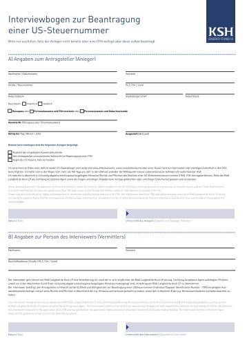 Interviewbogen zur Beantragung einer US-Steuernummer