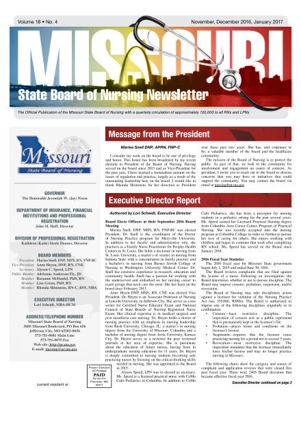 Missouri State Board of Nursing Newsletter-November 2016