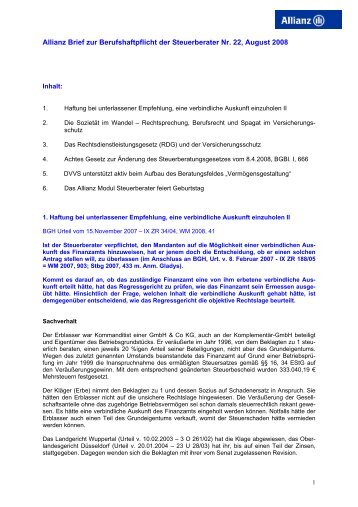 Allianz Brief zur Berufshaftpflicht der Steuerberater Nr. 22, August ...