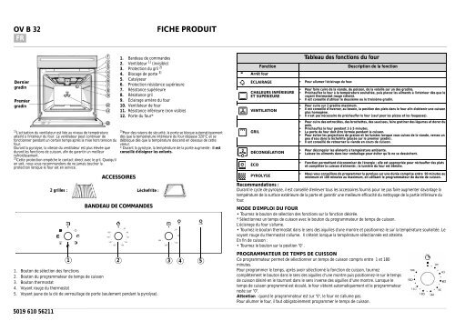 KitchenAid OV B32 G - Oven - OV B32 G - Oven FR (857923129000) Scheda programmi