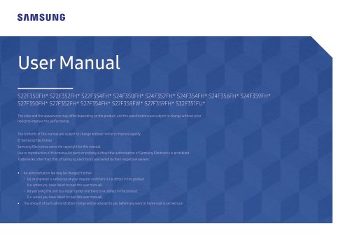 Samsung 32&quot; LED Monitor - LS32F351FUNXZA - User Manual ver. 1.0 (ENGLISH,0.89 MB)
