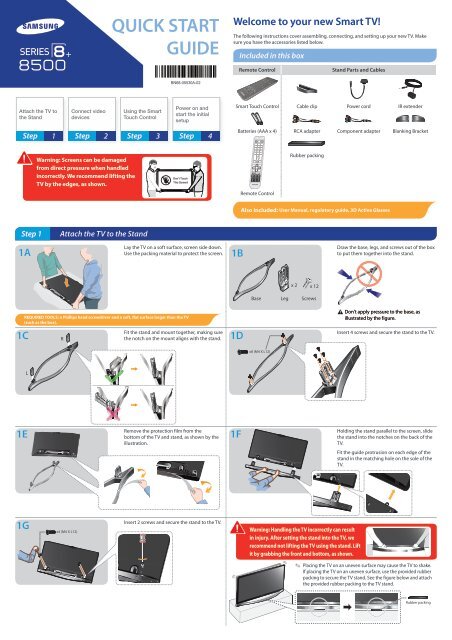Samsung Plasma F8500 Series Smart Tv 60 Amp Quot Class 59 9 Amp Quot Diag Pn60f8500afxza Installation Guide Ver 1 0 English 2 79 Mb