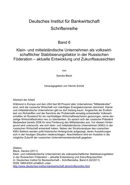 Bleck KMU in Russland - Deutsches Institut für Bankwirtschaft