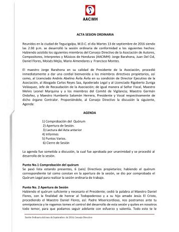 ACTA DEL MES DE SEPTIEMBRE DE   2016 AACIMH SESION ORDINARIA BORRADOR