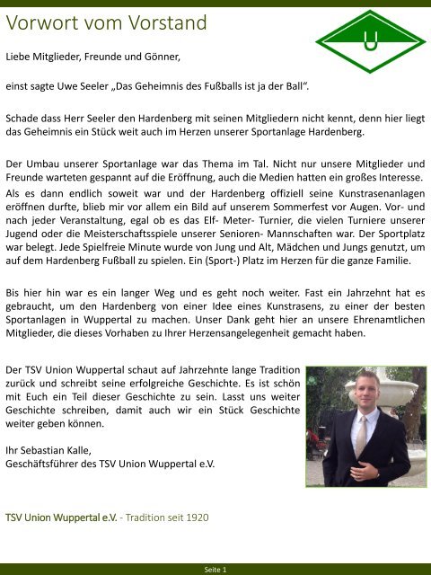 TSV Union Wuppertal e.V. - Vereinszeitschrift Zeit für Union - Ausgabe Oktober 2016