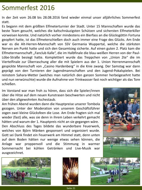 TSV Union Wuppertal e.V. - Vereinszeitschrift Zeit für Union - Ausgabe Oktober 2016