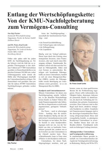 Von der KMU-Nachfolgeberatung zum Vermögens-Consulting