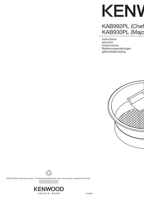 Kenwood Passoire et tamis Kenwood KAB992PL Passoire Tamis robot chef -  notice