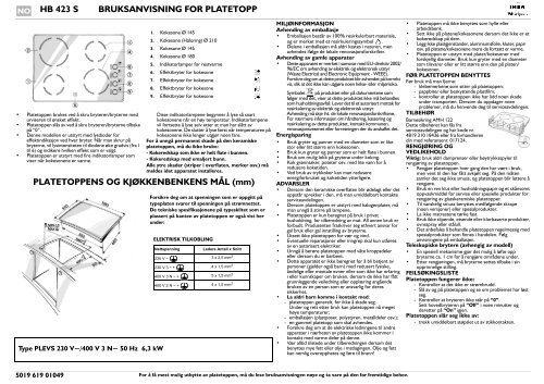 KitchenAid HB 423 S - Hob - HB 423 S - Hob NO (854146401100) Istruzioni per l'Uso