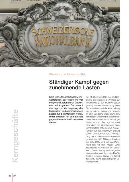 Jahresbericht 2011 - Schweizerischer Gewerbeverband sgv