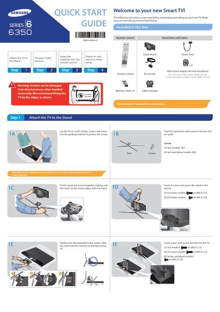 Samsung Led F6350 Series Smart Tv 65 Amp Quot Class 64 5 Amp Quot Diag Un65f6350afxza Installation Guide Ver 1 0 English 2 43 Mb