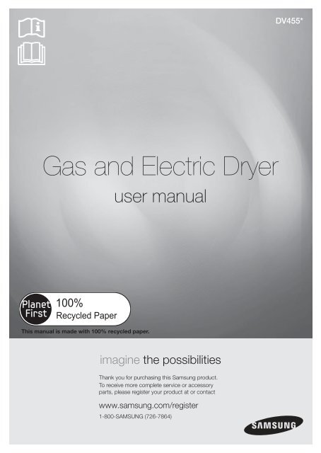 Samsung DV455G 7.5 cu. ft. Gas Steam Dryer - DV455GVGSWR/AA - User Manual  ver. 1.0 (ENGLISH, FRENCH,