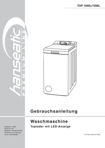 KitchenAid TOP 1200L - Washing machine - TOP 1200L - Washing machine DE (858485203020) Istruzioni per l'Uso