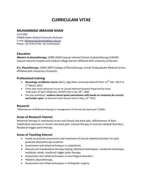 curriculam vitae muhammad ibrahim khan - Institute of Physical ...