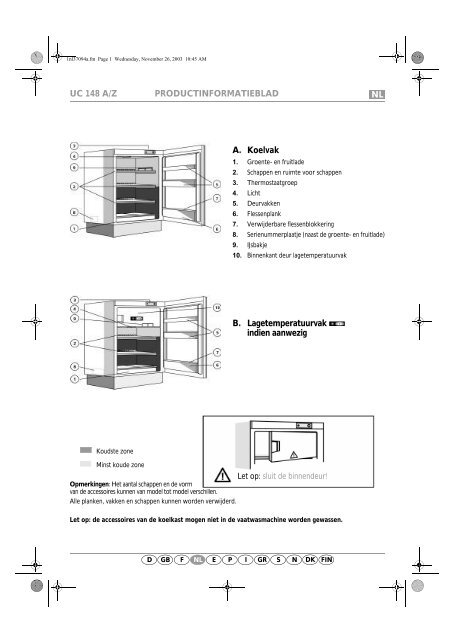 KitchenAid URI 1441/A+ - Refrigerator - URI 1441/A+ - Refrigerator NL (855043201000) Scheda programmi