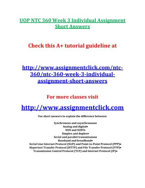 UOP NTC 360 Week 3 Individual Assignment Short Answers