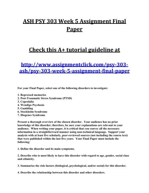 ASH PSY 303 Week 5 Assignment Final Paper