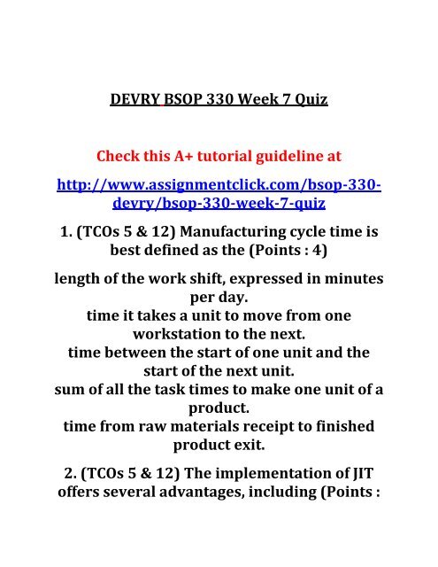 DEVRY BSOP 330 Week 7 Quiz