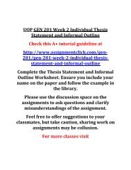 UOP GEN 201 Week 2 Individual Thesis Statement and Informal Outline