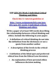 UOP GEN 201 Week 3 Individual Critical Thinking and Ethics