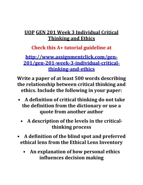 what is the relationship between critical thinking and ethics
