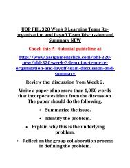 UOP PHL 320 Week 3 Learning Team Re-organization and Layoff Team Discussion and Summary NEW