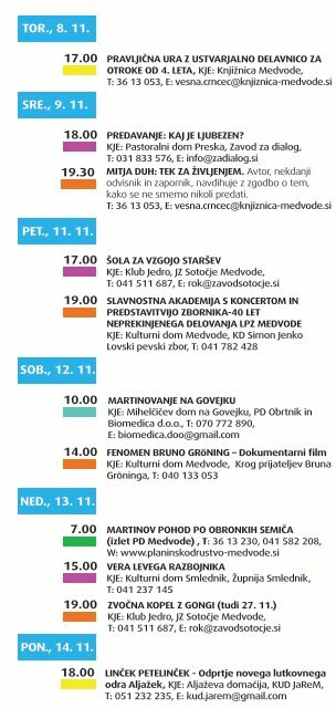 KAM? v Medvodah! november, december oktober 2016