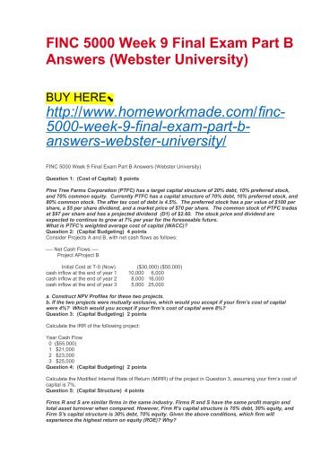 FINC 330 FINC330 Business Finance Final Exam with Answers