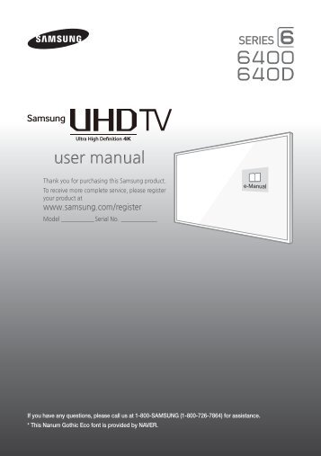 Samsung 65" Class JU640D 6-Series 4K UHD Smart TV - UN65JU640DFXZA - Quick Guide ver. 1.0 (ENGLISH,4.38 MB)