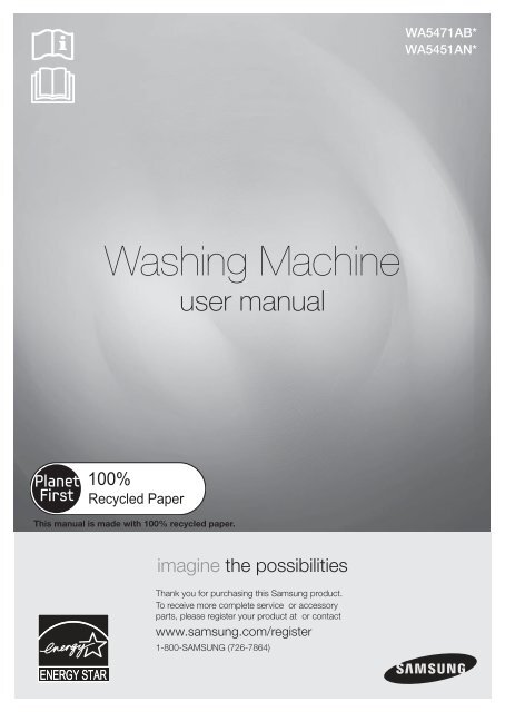 Samsung 4.7 cu. ft. VRT&trade; Top Load Washer - WA5451ANW/XAA - User  Manual ver. 4 (ENGLISH, FRENCH, SPANISH,5.43 MB)