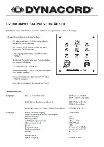 UV 300 UNIVERSAL-VORVERSTÄRKER - Niehoff Sound & Light