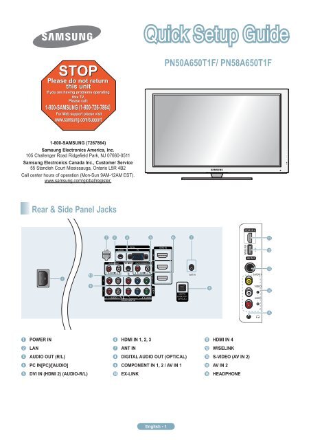 Samsung PN50A650 - PN50A650T1FXZA - Quick Guide ver. 1.0 (ENGLISH, SPANISH,10.73 MB)