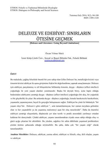 DELEUZE VE EDEBİ YAT SİNİRLARİN Ö TESİ NE GEÇMEK